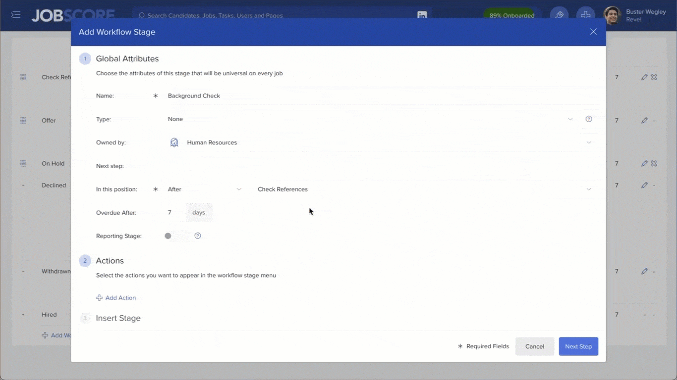 Assigning a background check to a workflow stage