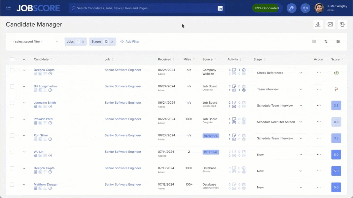 Kicking off a background check from the More Actions section on Candidate Action page