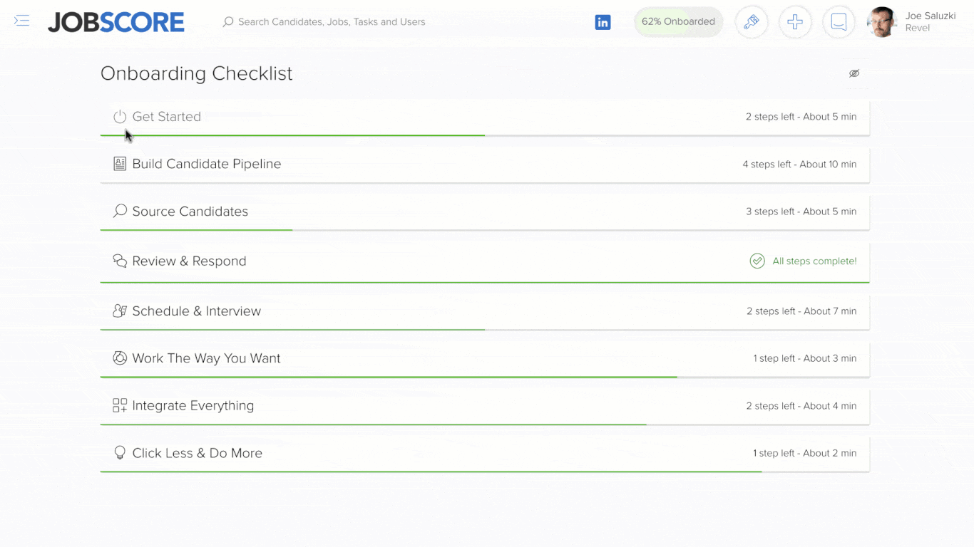 The onboarding checklist drives users to online tours