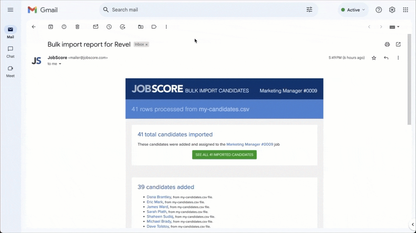 Outreaching imported candidates using JobScore