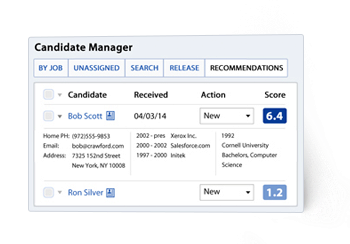 candidate manager showing candidates that match scoring criteria