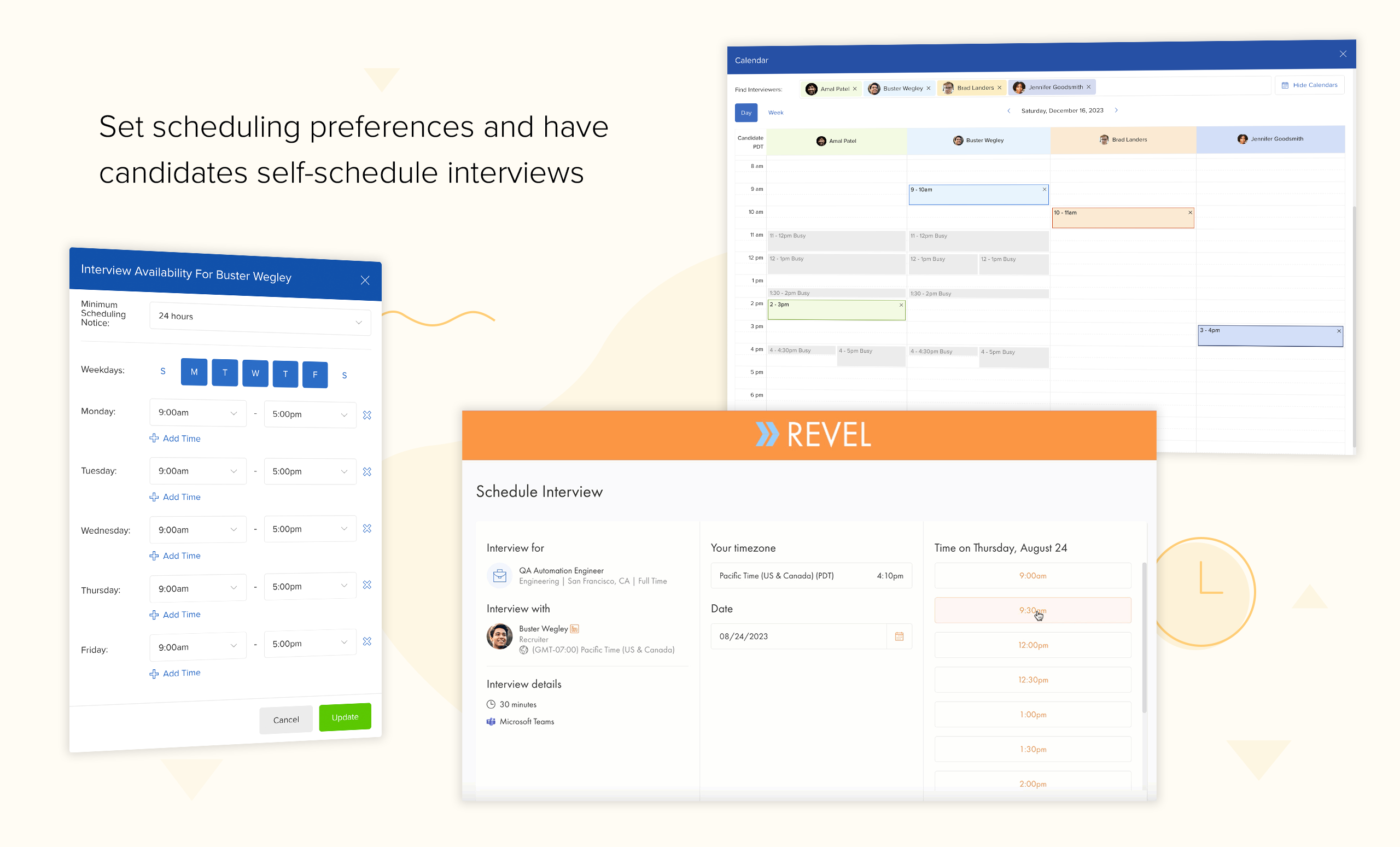 Set preferences and have candidates self-schedule interviews | recruiting software schedules
