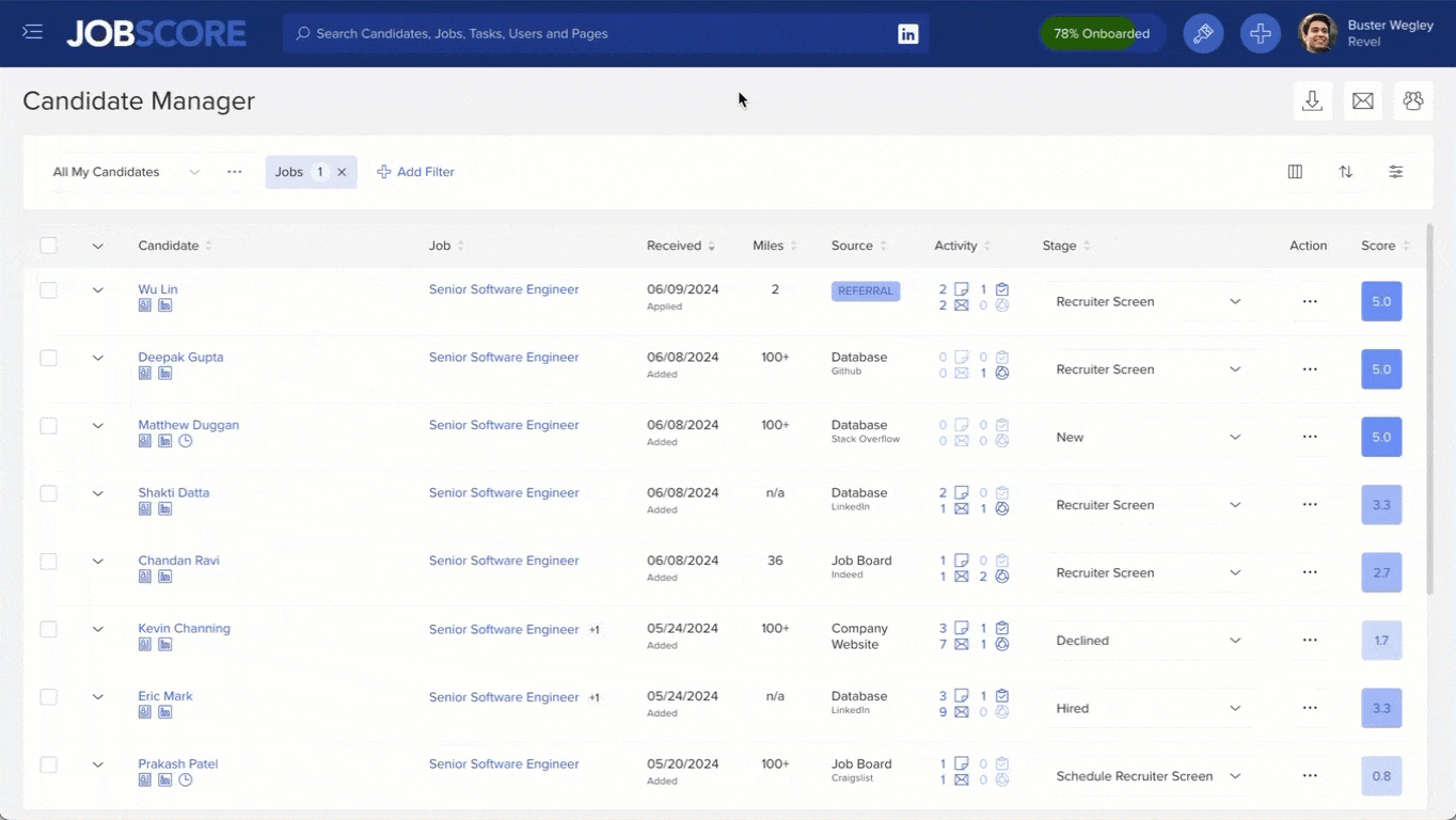 Bulk-send assessment with 1 click from JobScore